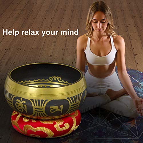 Tibetan Handcrafted Nepal Singing Bowl, 4.5 inch Master Healing Grade, Pure Tone Sound Art Bowls Meditation Accessories Set for Yoga, Chakra Healing, Mindfulness, Stress Relief, Self-Regulation Gift - color: 4.5inch Gold