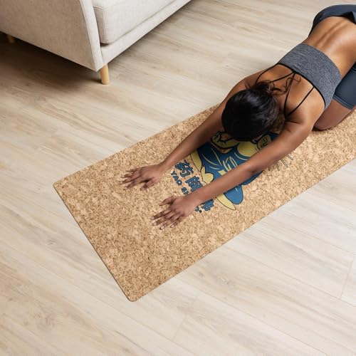 Yaoshifo Cork Yoga Mat Blue Gold - 4mm FSC Cork & Natural Rubber, Excellent Grip, Sustainable Yoga Mat