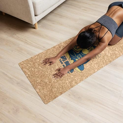 Yaoshifo Cork Yoga Mat Blue Gold - 4mm FSC Cork & Natural Rubber, Excellent Grip, Sustainable Yoga Mat