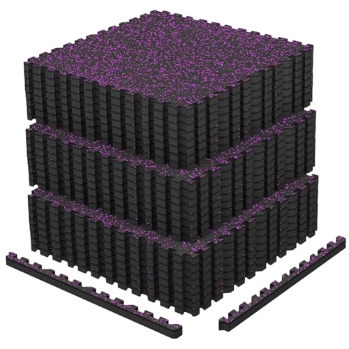 AIRHOP 0.79" Thick Gym Flooring for Home Gym, 96 Sq Ft Rubber Top Gym Mat - color: Black/Purple, size: 96 Sq Ft (24 Tiles)