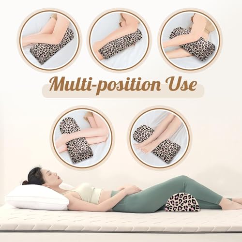 Knee Pillow for Back Sleeping – Half Moon Bolster Pillow for Legs,Under Knee While Sleeping Support, Leg & Back Pain Relief (21.5x9x5 Inches),Machine Washable Cover - color: Leopard