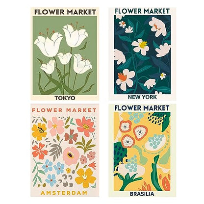 Yeaqee 4 Pcs Diamond Art Kits DIY Painting for Adult Aesthetic Wall Diamond Crafts Aesthetic Room Decor Cute Painting Pictures 5d Craft Wall Decor for Home 10 x 11.8''(Floral) - style: Floral