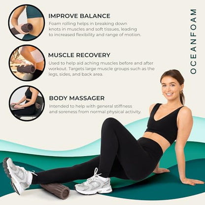 Oceanfoam Ripple Travel Foam Roller (11" x 3.35") Firm Mini Foam Roller for Physical Therapy, Deep Tissue Massage, Back Pain - High Density, Ergonomic Wave Textured - Yoga, Exercise (Espresso) - color: Espresso
