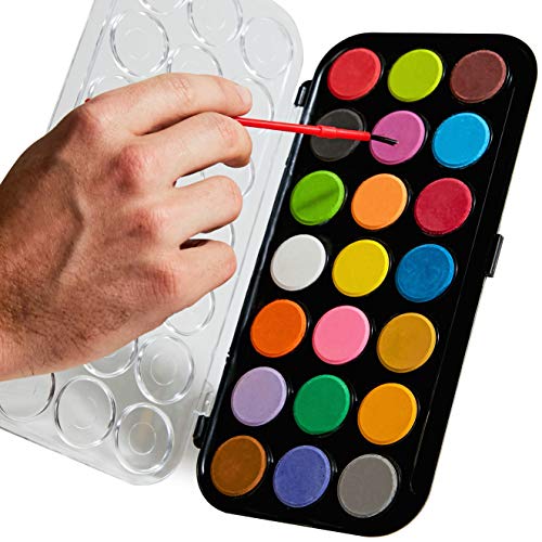 Vibrant Portable Watercolor Paint Set with Paintbrush. Fun and Colorful 21 Large Cake Palette, Medium and Bright Colors, Smooth Blending, Great for Artists and Beginners, On-the-Go Multi-Color Set