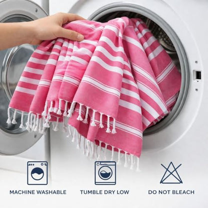 WeWove Turkish Peshtemal Beach Towels Large 39x70 Inch Set of 2-100% Cotton Soft Quick-Drying Absorbent Washable - Versatile for Beach Pool Spa Picnic Travel or Bath Use - Turkish Towels Pink - color: Pink