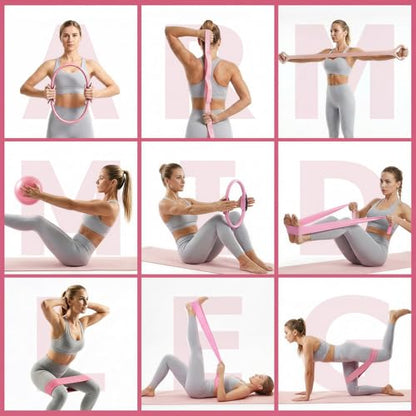 Pilates Kit, Home Pilates Equipment for Women, Workout Kit with 14.5" Pilates Ring and Ball,Yoga Block, Yoga Knee Pad Mats, Resistance Bands, Ankle Weights, Sliders & Grip Socks Accessories