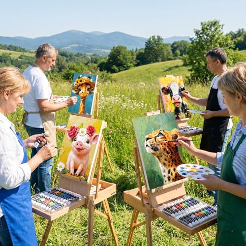Ctosree 72 Pcs Flower Animal Paint and Sip Kit for Adults 8'' x 10'' Pre Drawn Canvas for Painting DIY Pre Printed Canvas for Party Favor Acrylic Painting Kit Wood Easel Brushes Date Night Bulk - style: Flower Animal