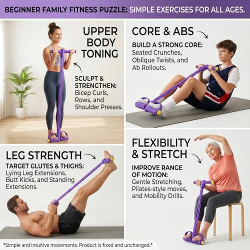Pedal Resistance Band with Handle for Women | Multifunction Foot Pedal Exercise Bands, 8-Tube Rubber Up To 60 Lb, At Home Workout Equipment, Abdomen/Waist/Arm/Leg