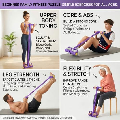 Pedal Resistance Band with Handle for Women | Multifunction Foot Pedal Exercise Bands, 8-Tube Rubber Up To 60 Lb, At Home Workout Equipment, Abdomen/Waist/Arm/Leg