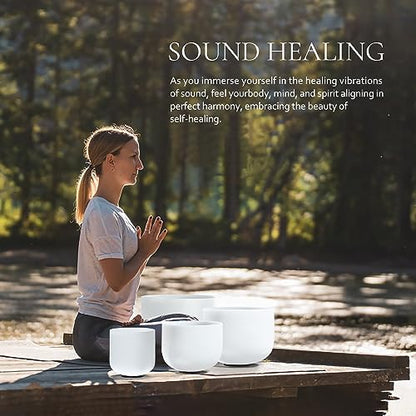 Crystal Singing Bowl Set of 4 PCS, 6"A, 8" F,10" G,12" C - size: 6"A 8"F 10"G 12"C