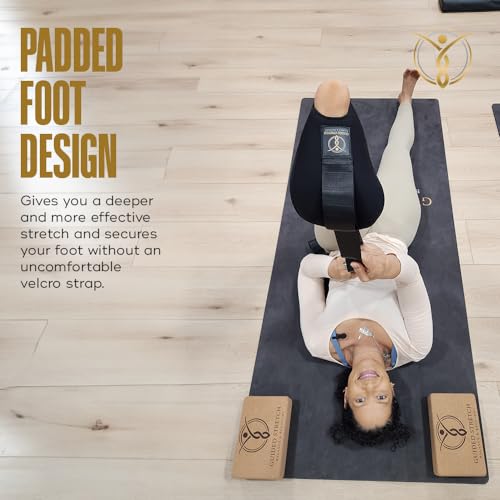 Stretching Strap with Loops and Padded Foot Cradle, Non-Elastic Yoga Strap for Physical Therapy, Hamstring, Calf, Leg and Shoulder Flexibility, Velcro-Free