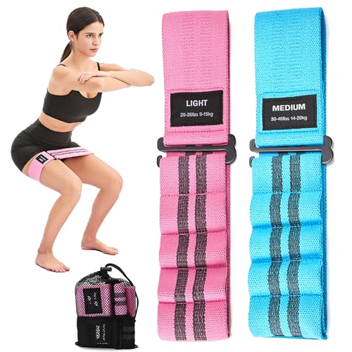 Adjustable Fabric Resistance Bands for Squats, Glutes & Legs – 5 Levels of Customizable Size, Width & Tension, Non-Slip Booty Bands for Men and Women, Pilates & Yoga Workouts(Medium) - color: red blue