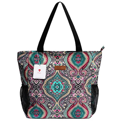 ESVAN Original Floral Water Resistant Large Tote Bag Shoulder Bag for Gym Beach Travel Daily Bags Upgraded - color: [R] Pattern