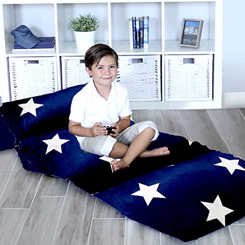 Butterfly Craze Floor Lounger Cover - Floor Bed Conversion - Creates Custom Sleeping Pad - Portable Mattress Alternative - Star Navy, King Size - color: Star Navy, size: King