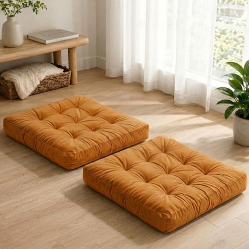 Floor Pillows for Adults Set of 2, Floor Cushions, 22 x 22 Inch, Orange - color: Orange, size: 2pack