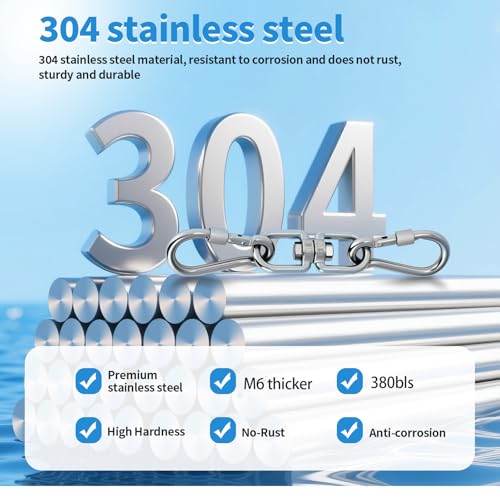 Aheucndg Heavy Duty Swivel Ring Double Ended Swivel Eye Hook, 304 Stainless Steel 1Pack Swivel Hooks + 2Pack Snap Hook, Easy Installation for Hanging Chair, Hammock, Boxing Bag, Gym M6 - color: Silver, size: 6mm