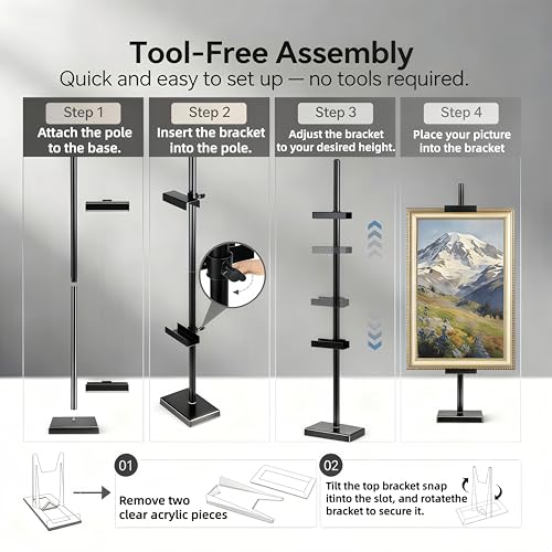 29" Adjustable Tabletop Easel Stand for Picture Frames, Metal Picture Frame Stand for Artwork Displays, Photos, Certificates & Signs up to 29 Inches (Black)