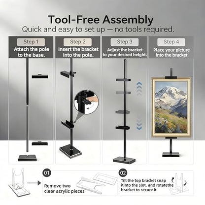 29" Adjustable Tabletop Easel Stand for Picture Frames, Metal Picture Frame Stand for Artwork Displays, Photos, Certificates & Signs up to 29 Inches (Black)