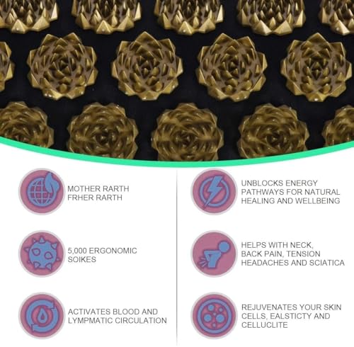 Acupressure Yoga Mat & Pillow Set – Back, Neck & Sciatic Nerve Pain Relief, Muscle Relaxation, Stress Relief – Acupuncture Mat – Ideal Gift for Women (Gold) - color: Gold