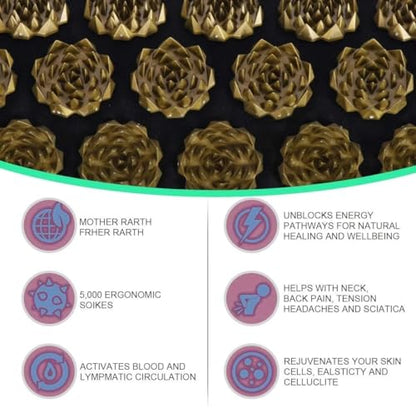 Acupressure Yoga Mat & Pillow Set – Back, Neck & Sciatic Nerve Pain Relief, Muscle Relaxation, Stress Relief – Acupuncture Mat – Ideal Gift for Women (Gold) - color: Gold