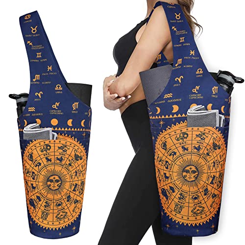 Yoga Mat Bag - Long Tote with Pockets - Holds More Yoga Accessories - Yoga Bag Fit Most Size Mats - Yoga Mat Carrier - color: Astrology