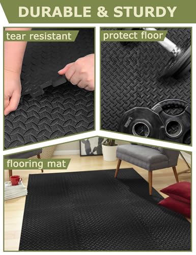 innhom 12/24/48 Tiles Gym Flooring Gym Mats Exercise Mat for Floor Workout Mat Foam Floor Tiles for Home Gym Equipment Garage - color: 12 black