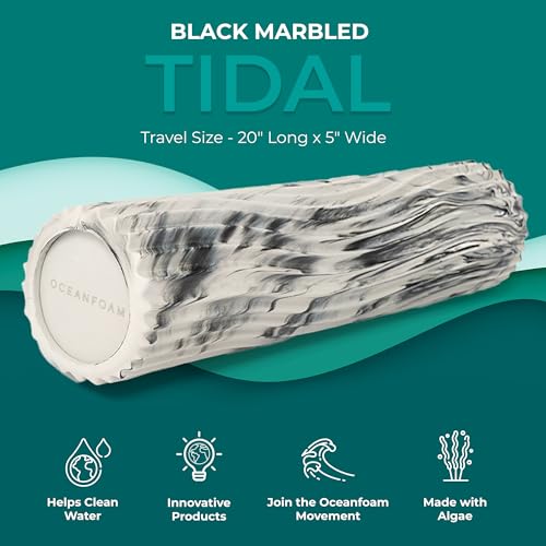 Oceanfoam Tidal Roller - Black Marbled - Muscle Massage Foam Roller for Back Pain & Stretching - Firm and Ergonomic Wide Wave Textured - Yoga, Athletics, & Wellness - Full Size, 20" x 5" - color: Black Marbled