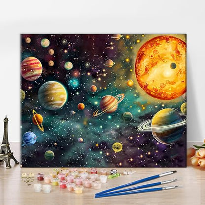 TUMOVO Adults Paint by Number Kits Planets & Vibrant Nebula Digital Art | Cosmic Solar System Art on 16x20 Inch Unframed Canvas, DIY Galaxy Painting Kits, Proudly Display Your Creation as Wall Decor - color: Planets