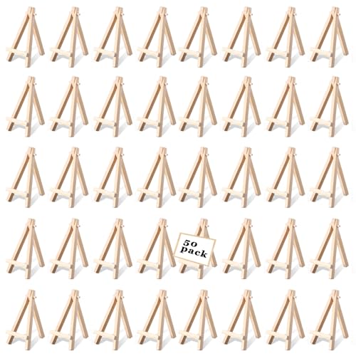 50 Pcs Mini Easels 5 Inch Mini Easel Stand Wooden Easel Art Craft Painting Triangle Stand Canvas Holder Small Easels for Display Card Photos Tabletop Phone Wedding