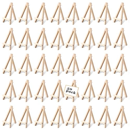50 Pcs Mini Easels 5 Inch Mini Easel Stand Wooden Easel Art Craft Painting Triangle Stand Canvas Holder Small Easels for Display Card Photos Tabletop Phone Wedding