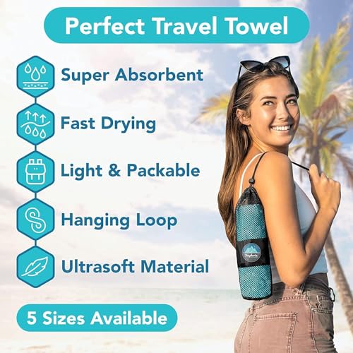 Youphoria Microfiber Travel Towel Fast Drying Lightweight - Quick Dry Towel for Camping, Beach, Backpacking, Hiking & Sport - color: Mint/Gray, style: 12" x 24" (X-Small)