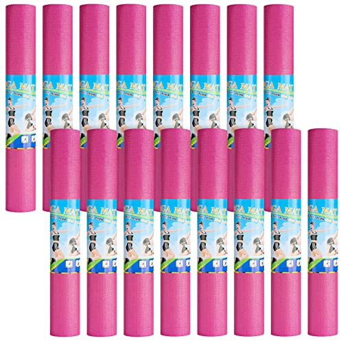 Funtery 3 mm Thin Yoga Mats Bulk, 68 x 24 Inches Lightweight PVC Exercise Mats Non Slip Workout Fitness Pads for Yoga Pilates Stretching Classes Gym Home Studio - color: Rose Red