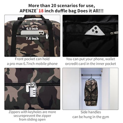 Apenze Small Gym Bag 18 inch Carry On Duffel Bag for Weekender Travel - Camouflage - color: Camouflage, size: 18inch