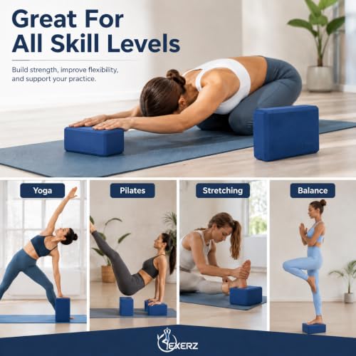 EXERZ Yoga Blocks 2 pack, Gym Blocks, Exercise Workout Fitness Bricks, Pilates Stretch Handstand Non-Slip - color: Navy