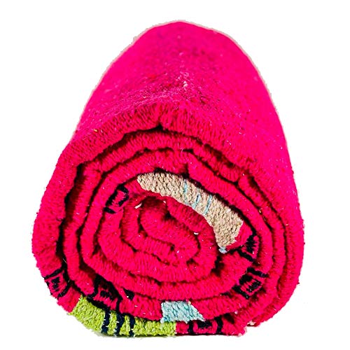 Baja Trader Serape, Mexican Blanket, Yoga Mat, Camping Blanket, Beach Blanket, Picnic Blanket, Handmade Woven Throw Blanket, Home Decor, Car Blanket (Fish) (Pink)