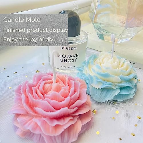 Large&Small Peony Flower Silicone Soap Molds 3PCS Peony Silicone Candle Mold with Large-Eye Wicking Needle,Candlewick for Chocolate Cake Candy Moulds Epoxy Resin Plaster Clay - color: off-white