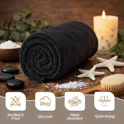 HOME ESSENTIALS Salon Towels (15 x 25 inches) 24 Pack, Black Hand Towels for Bathroom, Quick Dry Gym Towels, Spa Face Towel, Absorbent Cotton Towels for Barber, Gym, Bath, Pedicure and Home Hair Care - color: Black