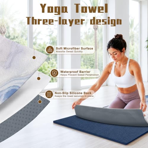 Yoga Mat Towel, Hot Yoga Towel High-Definition Pattern, Machine Washable with Ultra-Absorbent Yoga Towels for Hot Yoga Non Slip for Fitness, Exercise, Pilates, 72 x 27 in, Blue Ripples - color: Blue Ripples