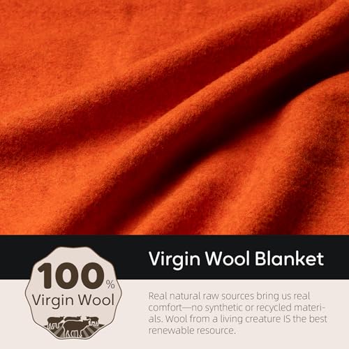 Molithe 100% Wool Blanket, 62" x 86", Warm, Thick, Military, Camping Gear - color: Orangered, size: Large