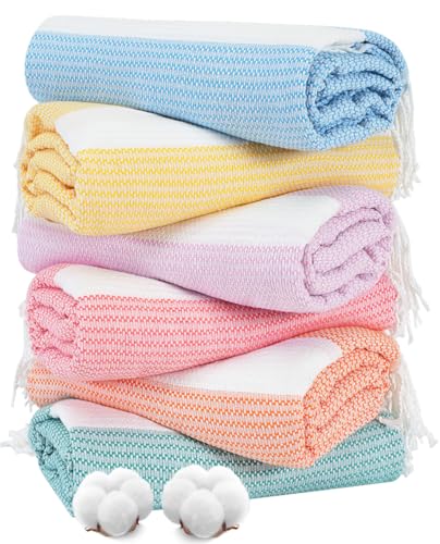 6 Packs Oversized Turkish Beach Towels Set Bulk Clearance Sand Free Pool Swim Bathroom Camp Large No Sand Towel Adults Travel Essentials Cruise Must Haves Accessories Vacation Stuff Deep Blue Dot Set - color: Multi Lightblue Dot