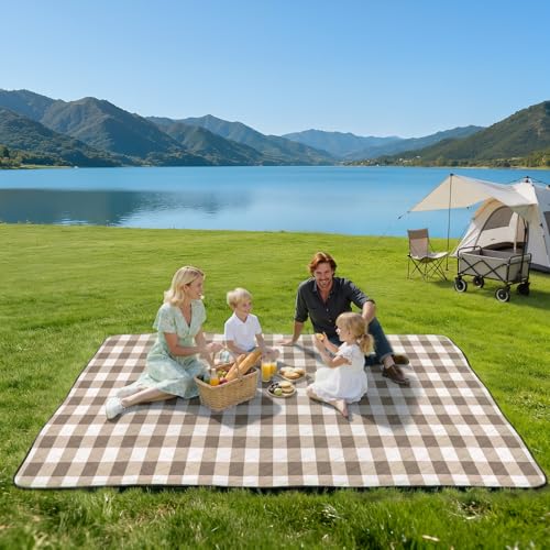 TigeJoy Extra Large Picnic Blanket Waterproof Beach Blanket 60''x80'' - color: Beige, size: 6'8" x 5' (Rectangular)