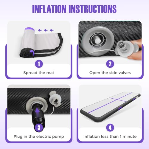 Inflatable Gymnastics Mat Air Tumble Track Tumbling Mats with Pump - color: Black Purple, size: 13ft*3.3ft*4inch(4m*1m*10cm)