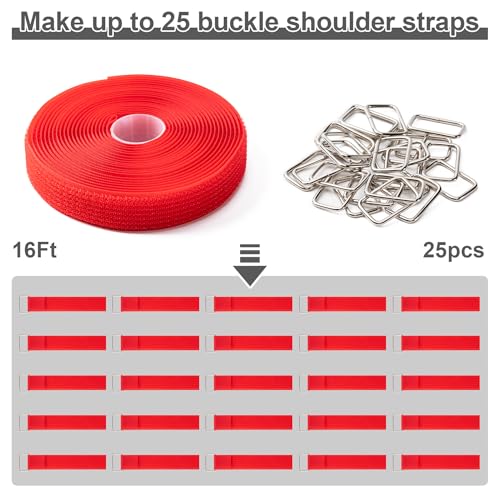 1" x16Ft Hook and Loop Straps with 25 Metal Buckles，Red - color: Red, size: 1"×16ft Metal Buckle