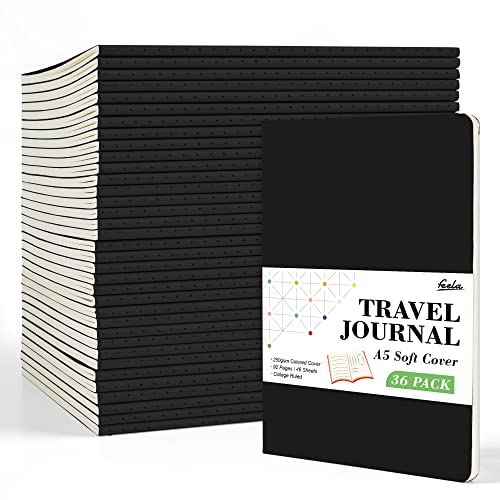 feela 36 Pack Soft Cover Journal Bulk, Lined Blank Travel Journal for Women Men Writing, Notebooks College Ruled for Work, Note Taking Notebook School Business Supplies, 8.2” x 5.5”, A5, Black - color: 36 Black