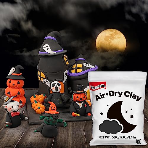ifergoo 500g Black Air Dry Clay, 1.1LBS DIY Creative Modeling Clay for Kids | Refill Foam Magic Clay for School Art & Craft Project, Slime Supplies, Ultra-light & Soft, Gift for Age 3-12 Boys & Girls - color: Black/500g
