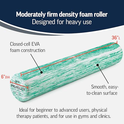 OPTP PRO-ROLLER Standard Density Foam Roller – Round, Green, 36" x 6" | Durable, standard density foam roller for back massage, deep tissue foam roller exercises, stretching, fitness, yoga, Pilates - style: Green, 36" x 6", Standard Density