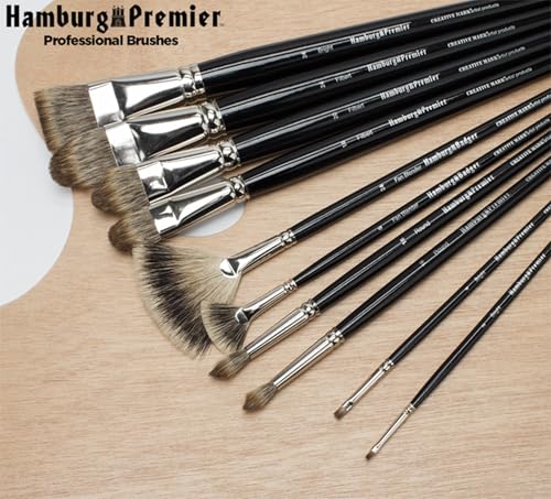 Creative Mark Hamburg Premiere Professional Oil Painting Brushes - Medium Asst Set of 4 Handmade Oil Paint Brushes w/ #14 Filbert - Natural & Synthetic Blend, Long Triple-Lacquered Birch Handle - size: Medium - Set of 5