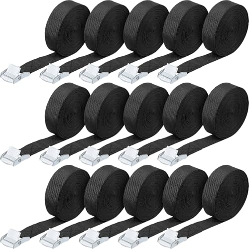 Riakrum 20 Feet 15 Pack Lashing Straps with Buckles, Adjustable, Black - color: Black, size: 20 Feet