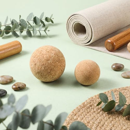 TrelaCo Cork Massage Balls Set of 2 for Fascia Release After Exercise Yoga Point Therapy Relax Muscles Relieve Stress Tools - size: 4.5+6cm