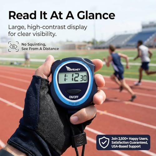 Silent Digital Stopwatch Timer for Teachers, Coaches & Kids ‒ Simple Lap Timer, Large Display, No Alarm ‒ Classroom, Exams, Sports, Running & Swimming ‒ AAA Batteries Included